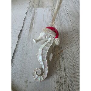 Vintage glitter‎ seahorse snowman ornament white Xmas tree unique